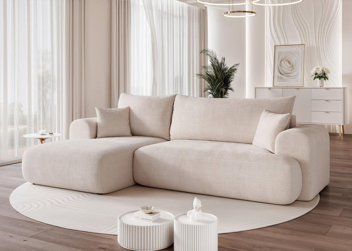 ECKSOFA BLOOM Links mit Schlaffunktion und Bettkasten Creme - Creme, Kunststoff/Textil (263/150cm) - Idohome