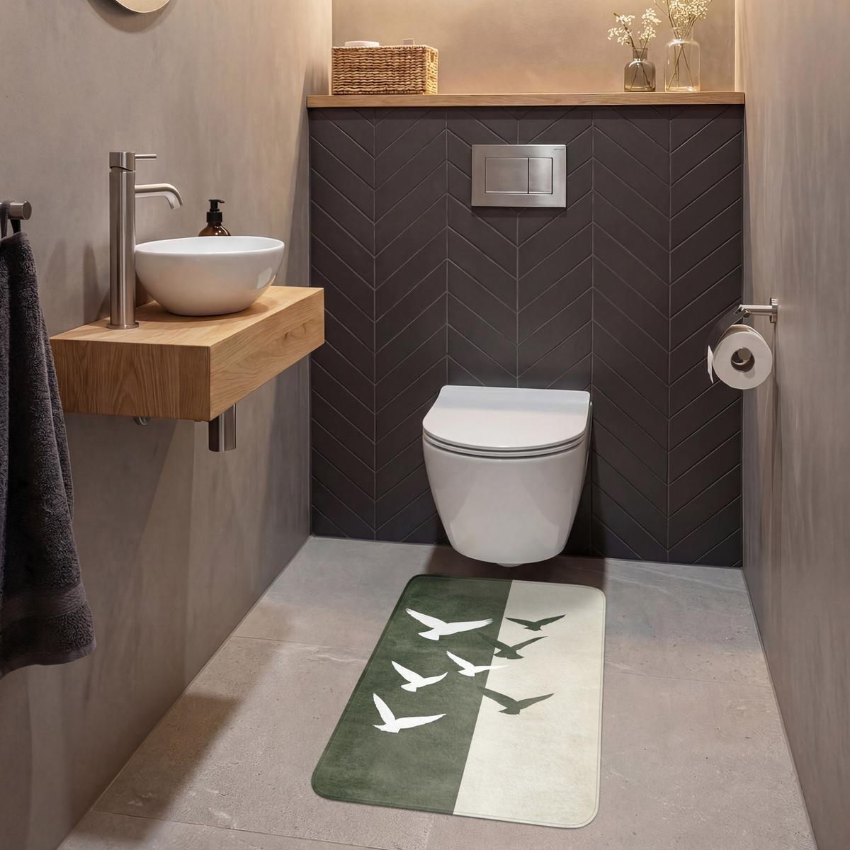 WC-VORLEGER Japandi - Vogel - Grün WC Teppich 50x80 cm - Olivgrün, Textil (50/1cm) - OnlyWow