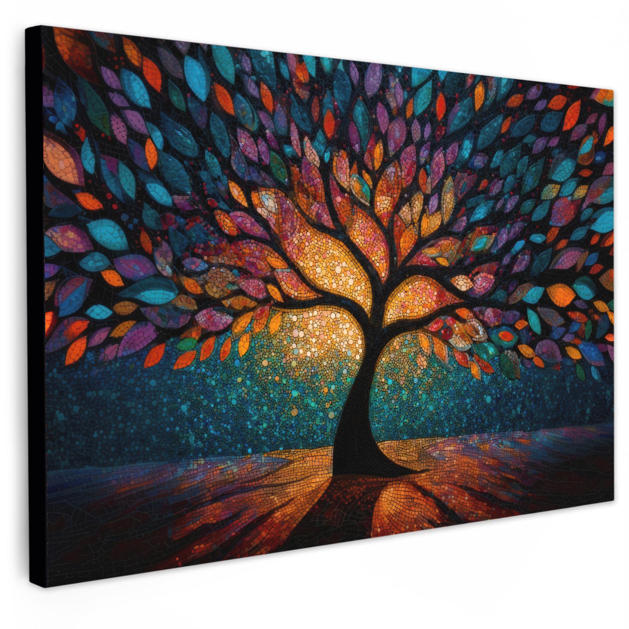 LEINWANDBILD Mosaik - Bunt - Baum - Äste XXL 150x100 cm - Multicolor, Textil (150/100cm) - MuchoWow
