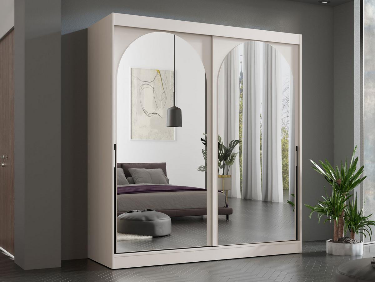 SCHIEBETÜRENSCHRANK Modin 200 - Kaschmir/Schwarz, Holzwerkstoff/Kunststoff (200/216/65cm) - MIRJAN24