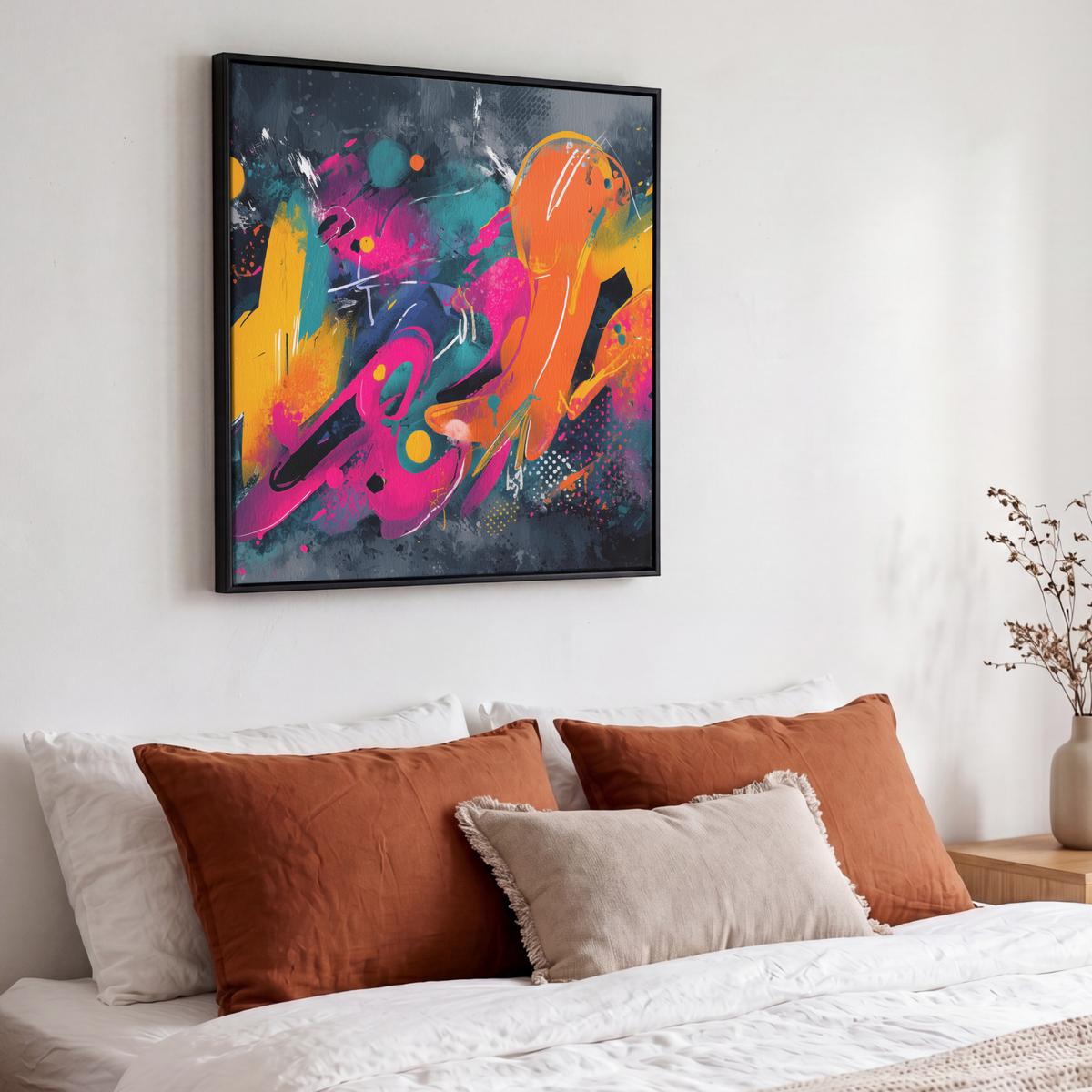 LEINWAND Bilder mit Rahmen - Abstrakt - Graffiti - Farbenfroh - Farbspritzer - 50x50 - Multicolor, Textil (50/50cm) - MuchoWow