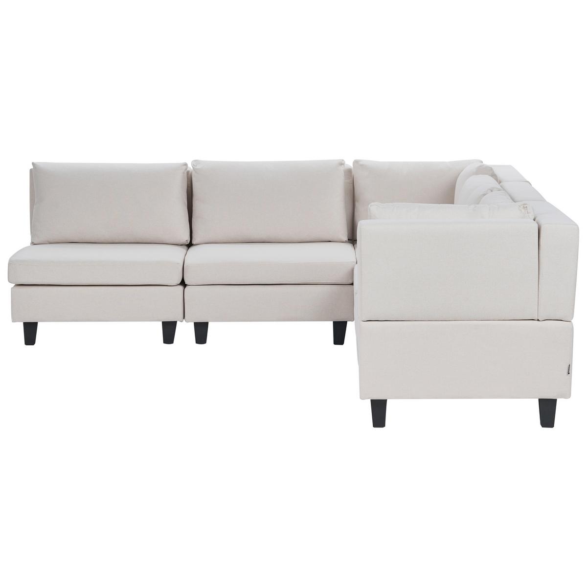 ECKFSOFA Modul 5-Sitzer linksseitig Hellbeige Stoff Unstad - Beige/Schwarz, Textil (228/228cm) - Beliani
