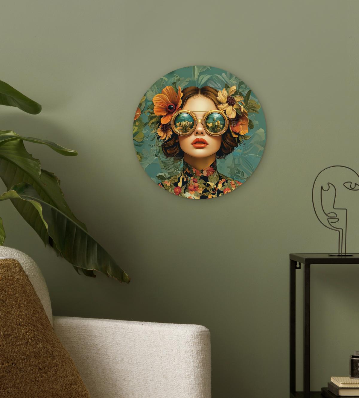 WANDBILD Frau - Blumen - Schmetterlinge - Natur - Vintage Deko Wohnzimmer 30x30 cm - Petrol, Kunststoff (30/30cm) - MuchoWow