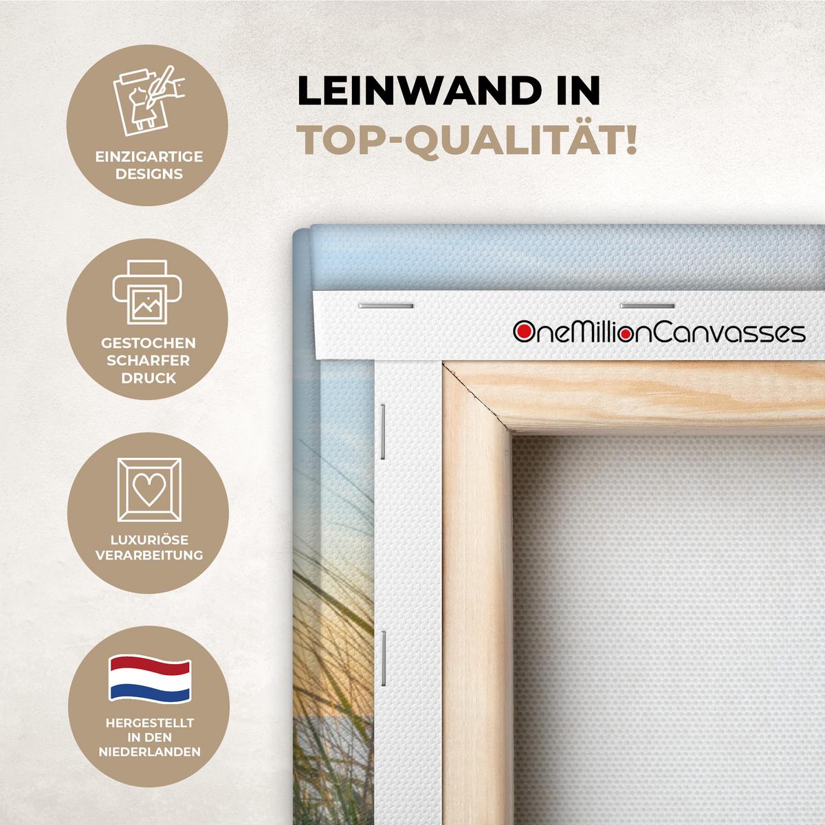 LEINWANDBILD Strand - Sonne - Düne - Gras - Sand - Horizont Wandbilder 80x60 cm - Hellblau, Textil (80/60cm) - MuchoWow
