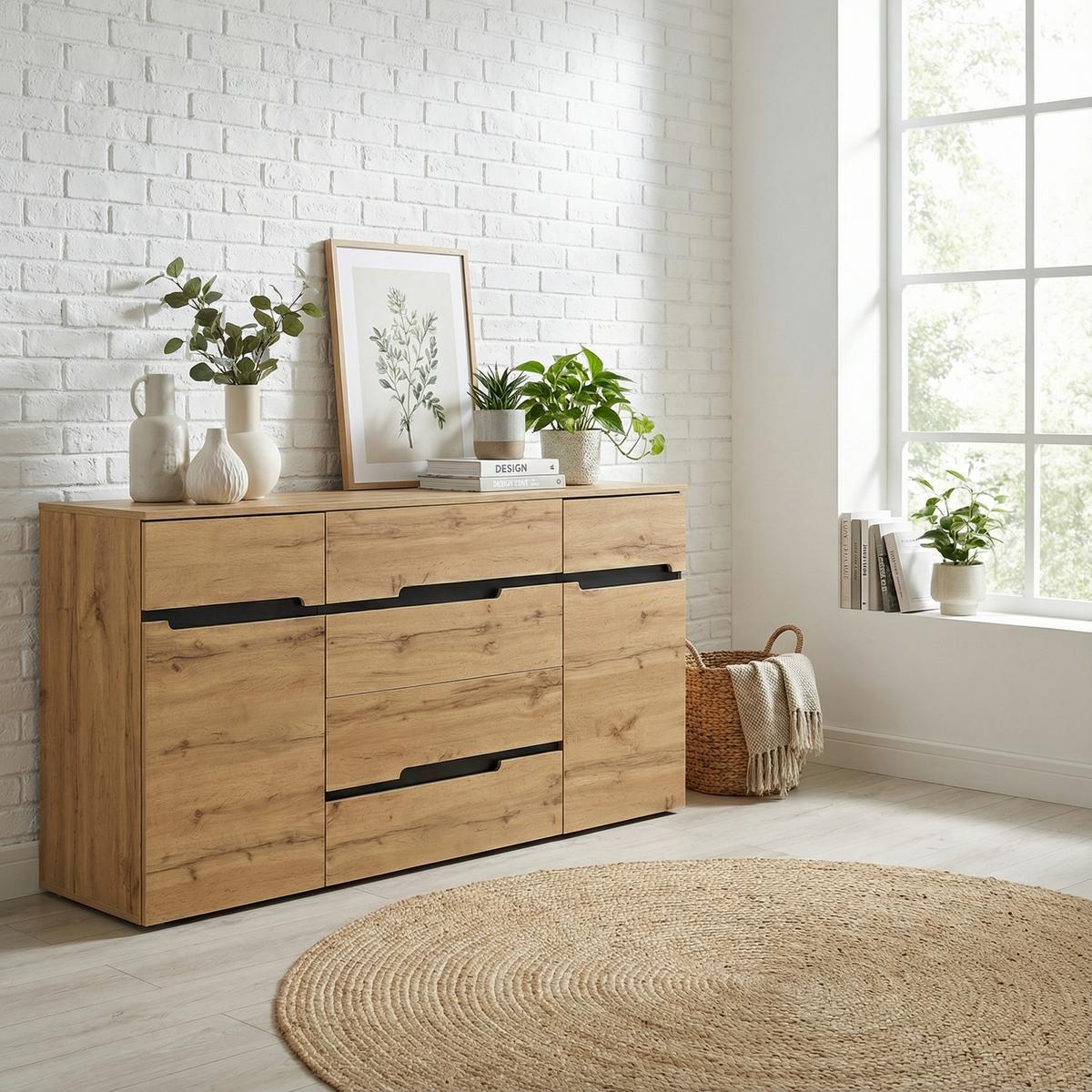 SIDEBOARD 160x80 cm in Holzoptik & Schwarz - Sonoma Eiche, Holzwerkstoff (160/80/40cm) - Urban Meuble