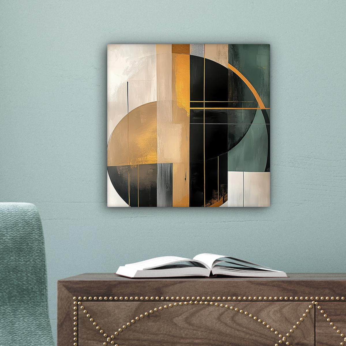 LEINWANDBILD Abstrakt - Gold - Bronze - Grün - Formen - Modern Deko Wohnzimmer 20x20 cm - Multicolor, Textil (20/20cm) - MuchoWow