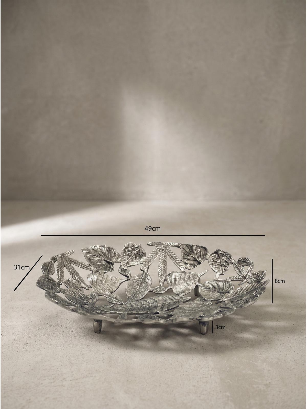 DEKOSCHALE RECANATI, Aluminium, handgefertigt, Silber, 49 x 31 x 8 cm - Silberfarben, Metall (8cm) - KADIMA DESIGN