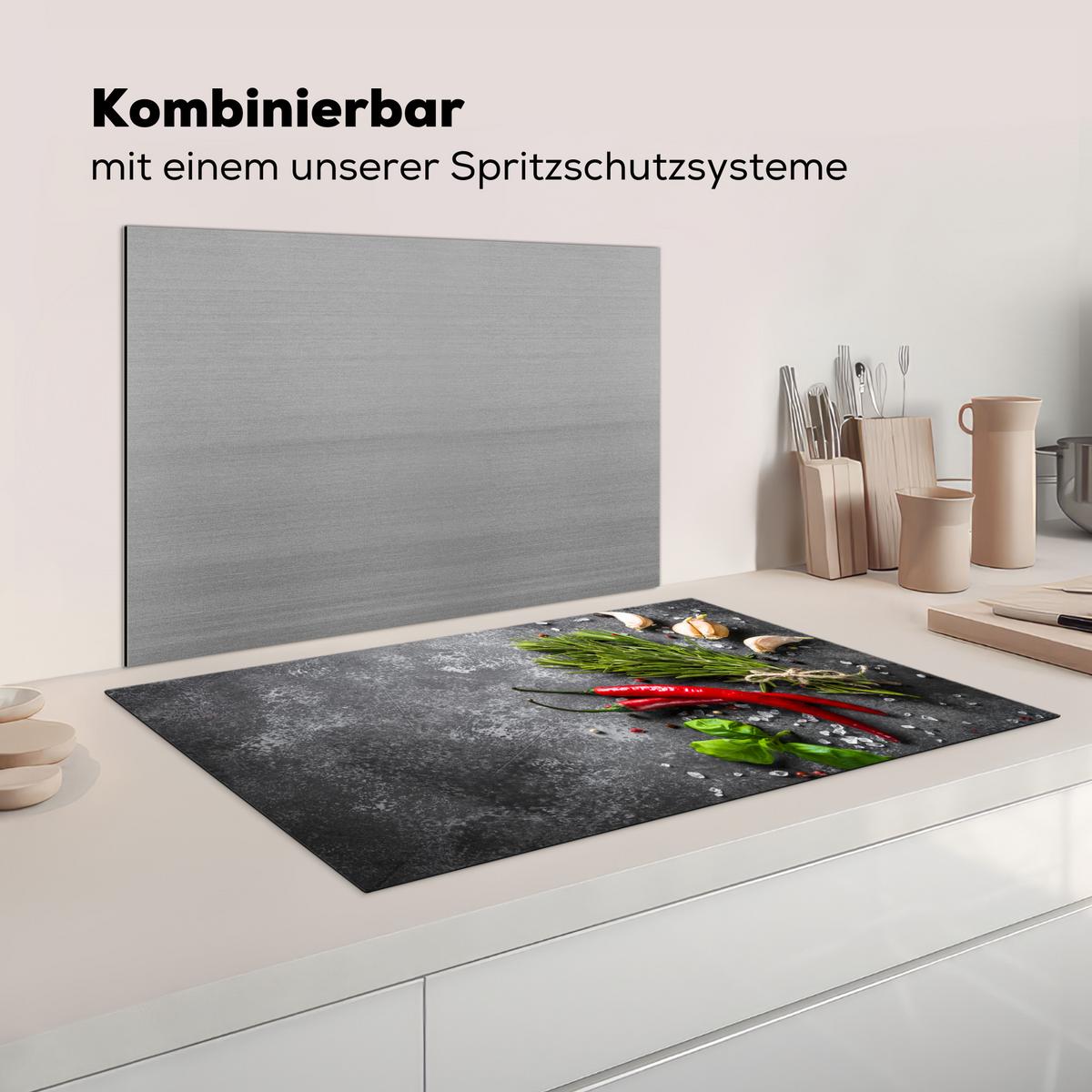 HERDABDECKPLATTE Pfeffer - Kräuter - Gewürze - Beton Ceranfeldabdeckung 85x52 cm - Rot, Kunststoff (85/52/0.2cm) - MuchoWow
