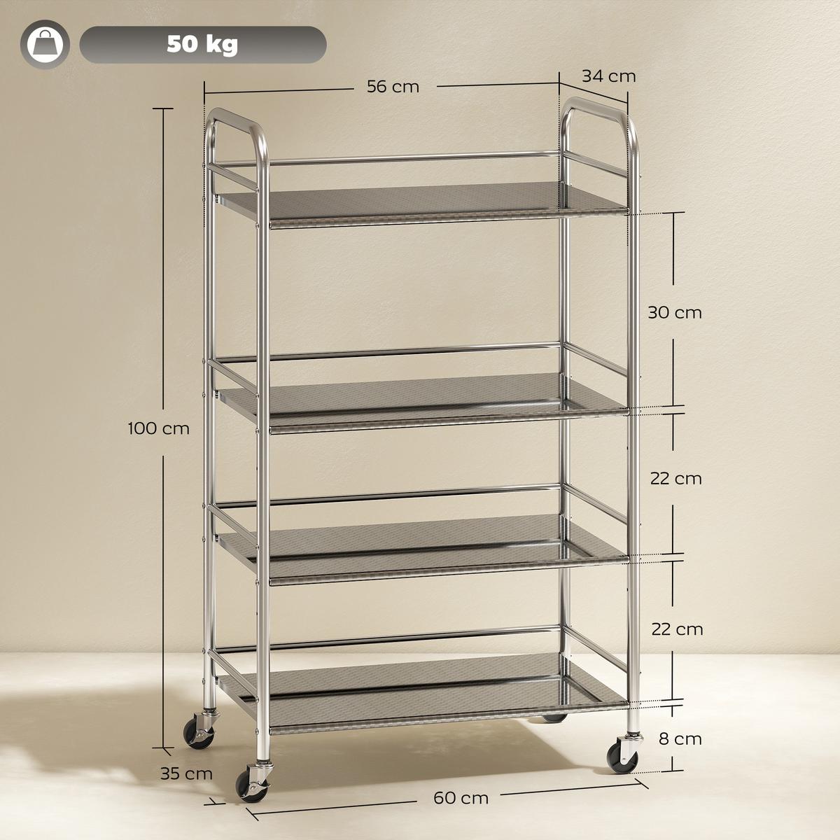 SERVIERWAGEN Edelstahl Silber - Silberfarben, Metall (35/100/60cm) - HOMCOM