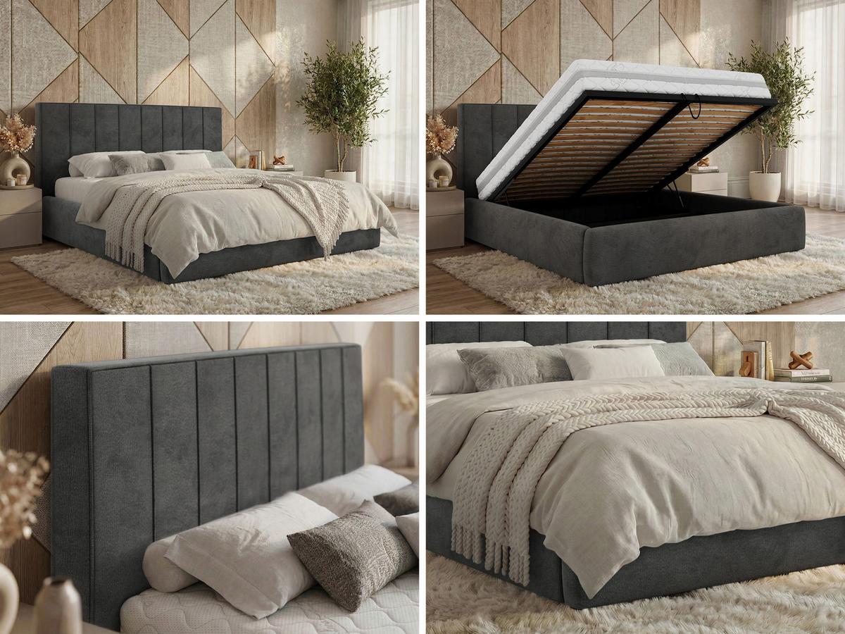POLSTERBETT TENARDO CLASSIC 180/200 - Dunkelgrau Velvet - mit Pocket-Matratze - Dunkelgrau/Schwarz, Kunststoff/Textil (180/200cm) - MKS