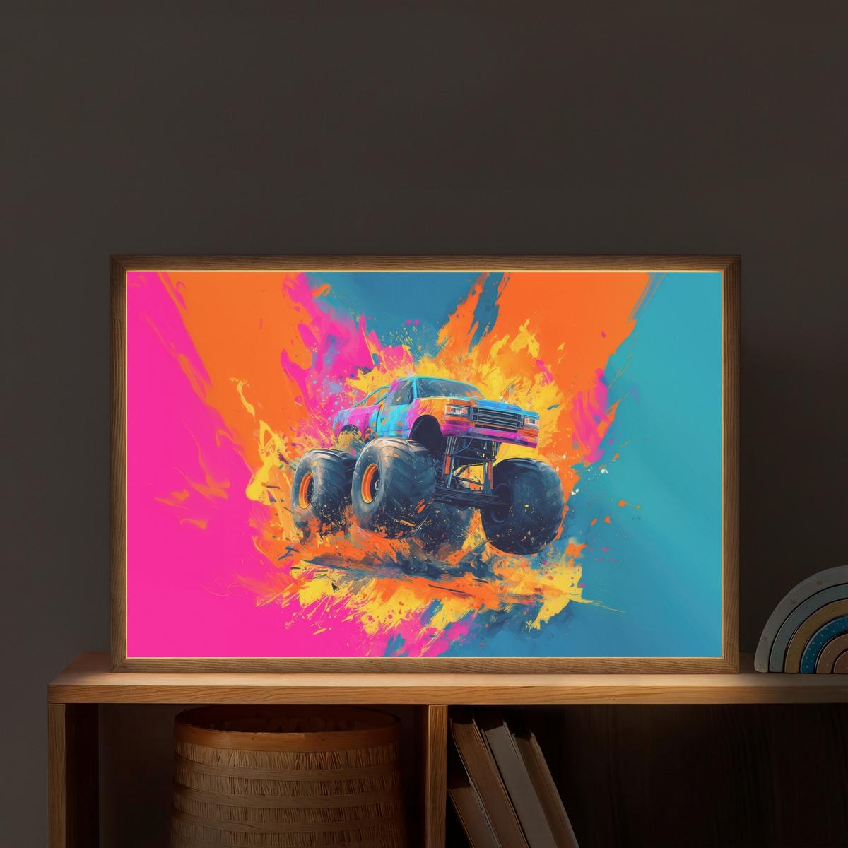 NACHTTISCHLAMPE MIT AKKU Monstertruck - Abstrakt - Farbspritzer - Farbenfroh 60x40 cm - Pink, Holzwerkstoff (8/60/40cm) - OnlyWow