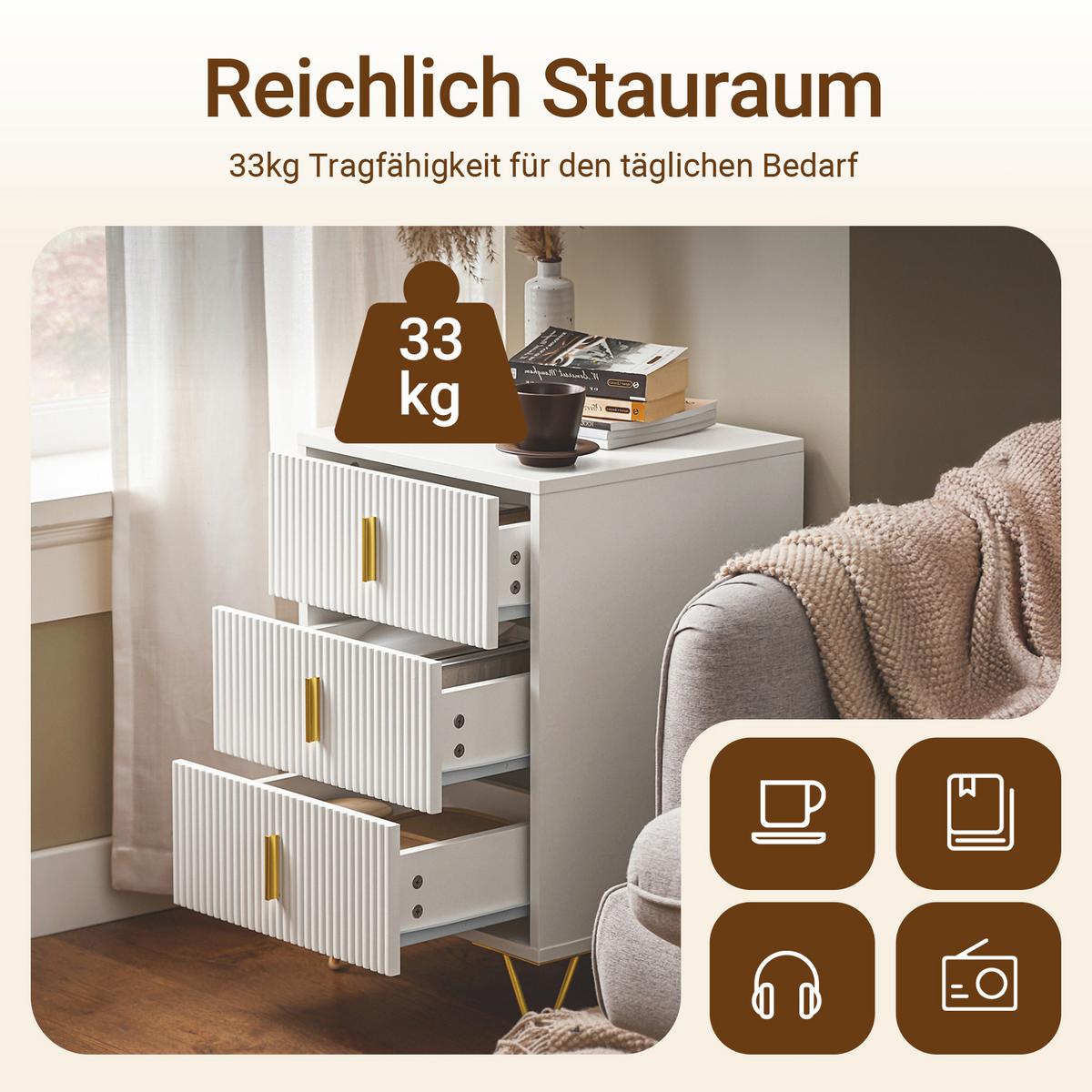 NACHTTISCH 2er Set, Beistelltisch mit 3 Schubladen, Weiß 40x40x63cm - Weiß, Holzwerkstoff (40/63/36cm) - SoBuy