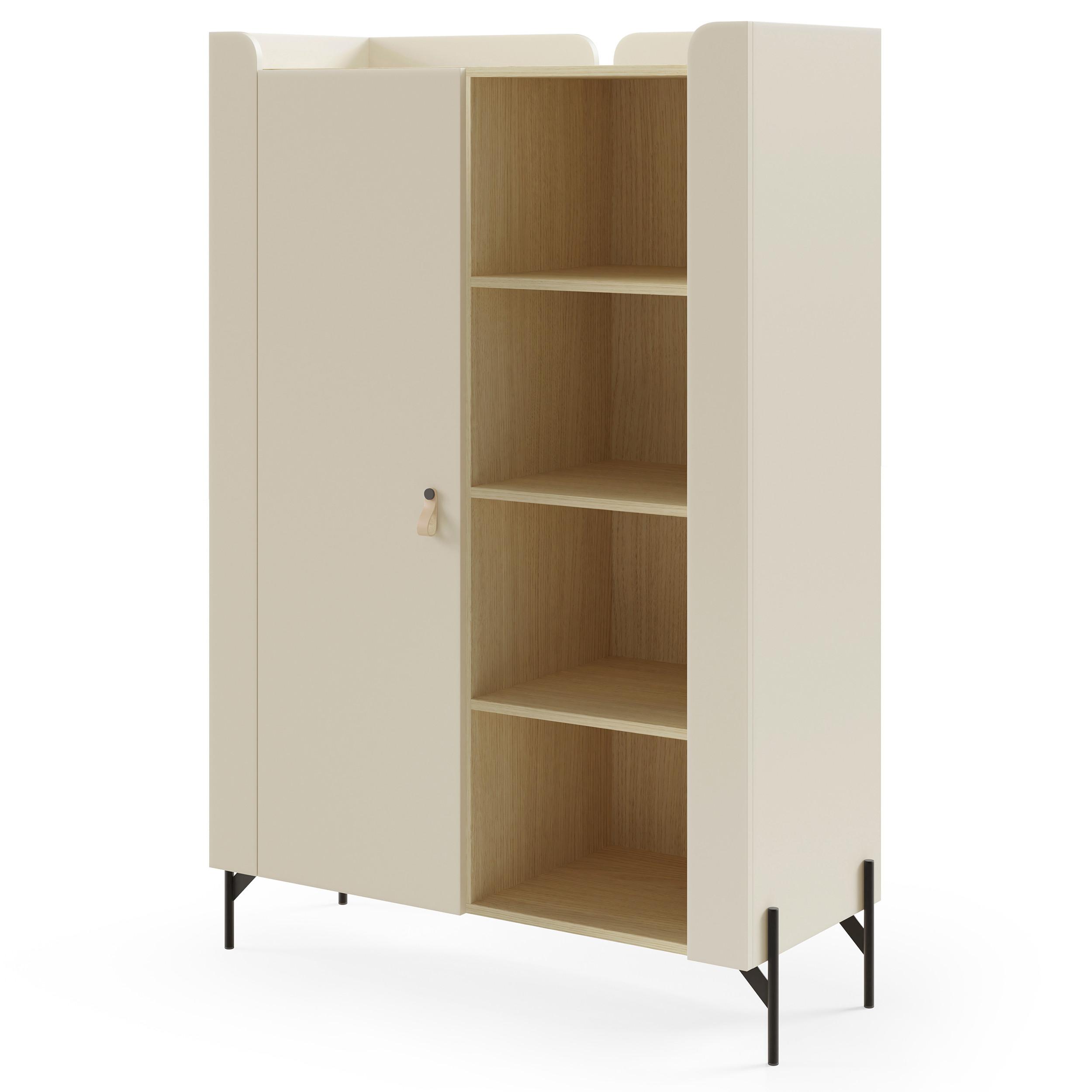BÜCHERREGAL Sorella mit 1-türig, 3 offenen Regalböden, 100 cm, Macadamia + Eiche Mavelie - Eichefarben/Beige, Leder/Holzwerkstoff (100/151/51cm) - Beautysofa
