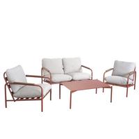 GARTENGARNITUR Rot, Beige 1x 2-Sitzer Gartenbank, 2x Sessel und 1x Tisch-Set - Beige/Rot, Metall - MCW
