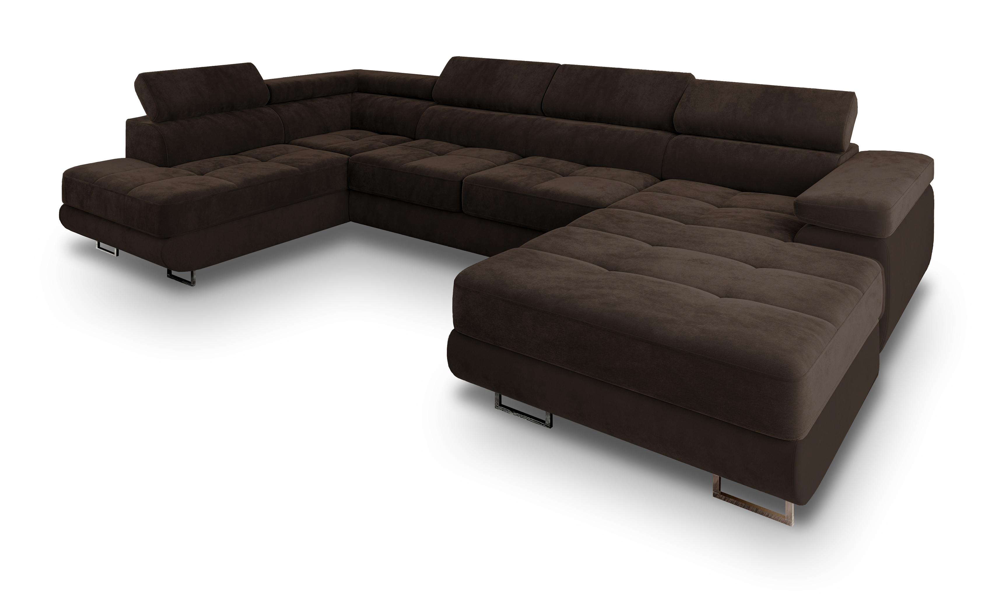 WOHNLANDSCHAFT CASONE L-S Braun Velours-Stoff mit Schlaffunktion - Silberfarben/Braun, Holz/Textil (345/90/202cm) - MASSENO