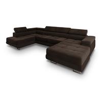 WOHNLANDSCHAFT CASONE L-S Braun Velours-Stoff mit Schlaffunktion - Silberfarben/Braun, Holz/Textil (345/90/202cm) - MASSENO