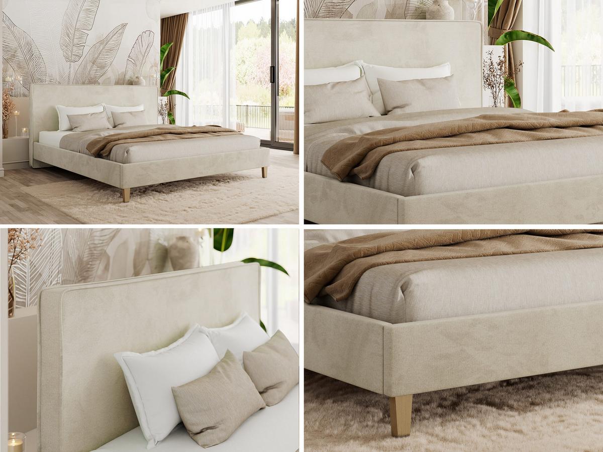 POLSTERBETT LUMARO CLASSIC 140/200 - Beige Velvet - Matratze Pocket - Beige/Kernbuche, Holz/Textil (140/200cm) - MKS