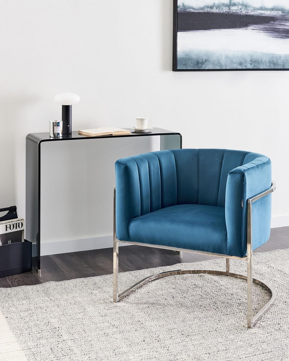 SESSEL Samtstoff Blau Larvik - Blau/Silberfarben, Textil (73/72/66cm) - Beliani