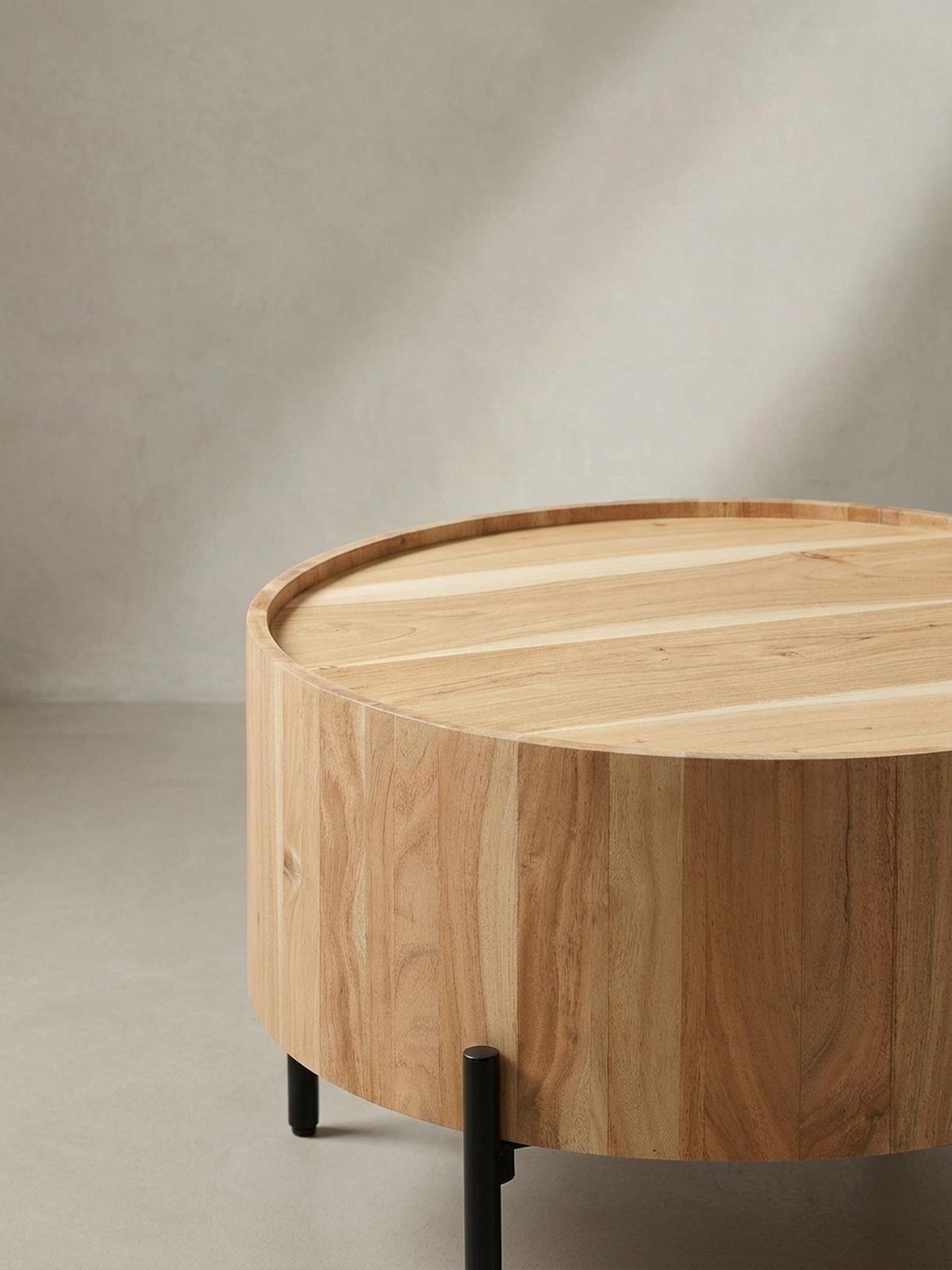COUCHTISCH Akazie Massivholz Rund 60x60x41cm Metallgestell Braun/Schwarz - Schwarz/Akaziefarben, Holz/Metall (60/60/41cm) - KADIMA DESIGN
