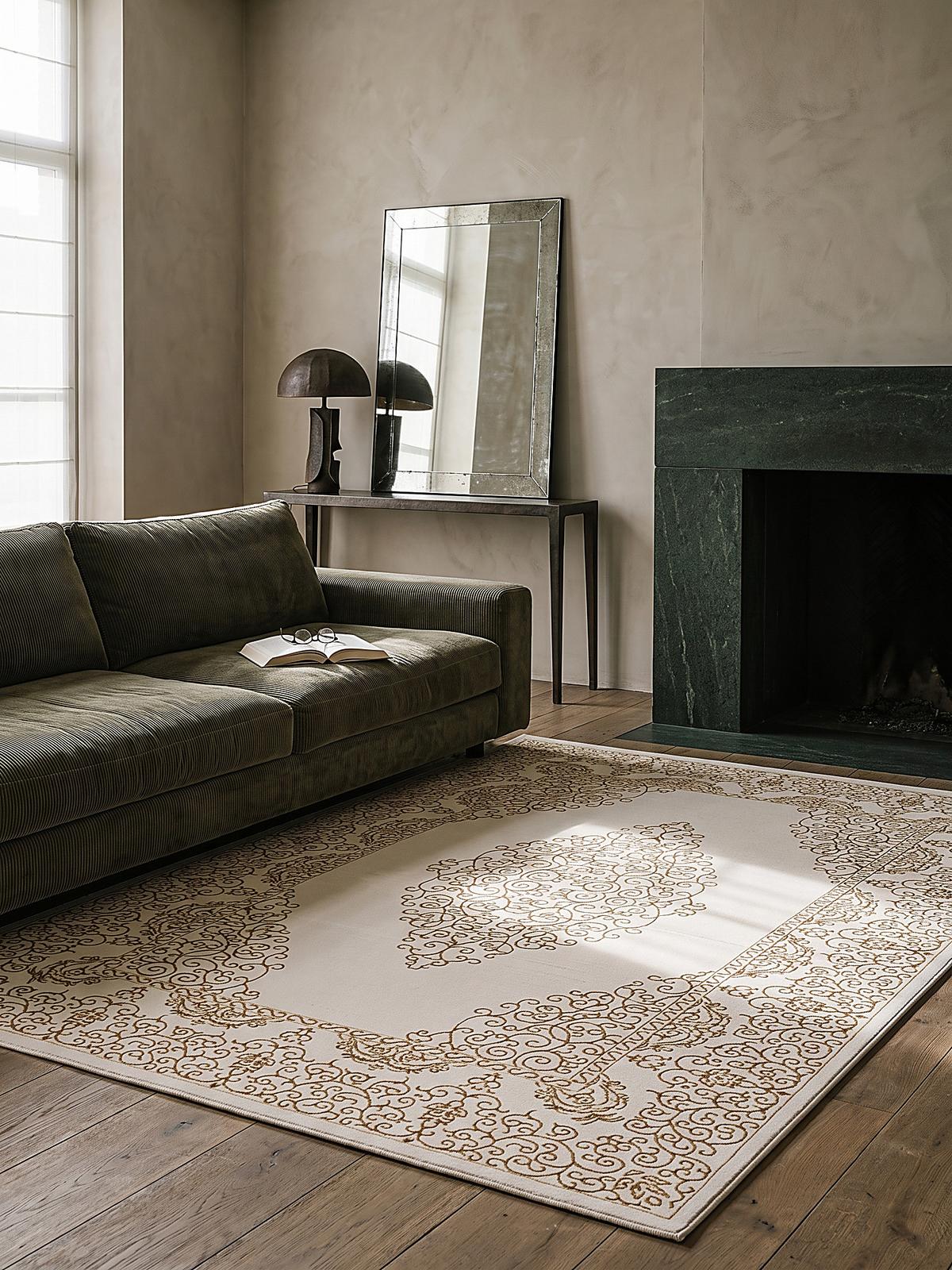 TEPPICH Kurzflor ERESMA Orient-Medaillon Polyester Creme 160 x 230 cm - Creme, Textil (160/230cm) - KADIMA DESIGN