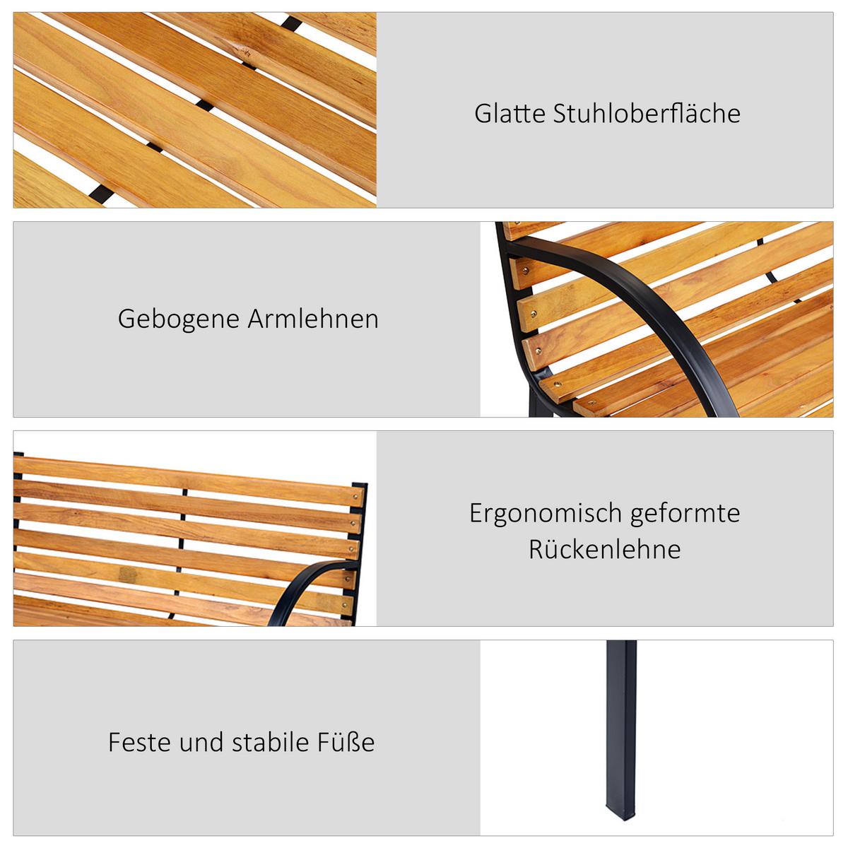 GARTENBANK, Sitzbank, Parkbank, 2-Sitzer, für Garten, Stahl+Holz, Natur - Fichtefarben, Metall (60/83/122cm) - Outsunny