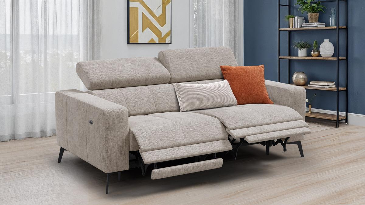 RELAXSOFA MORELLO 3-Sitzer, beige, 2 x Relax Zero Gravity - Beige, Holz/Textil (206/82/103cm) - Wozimo