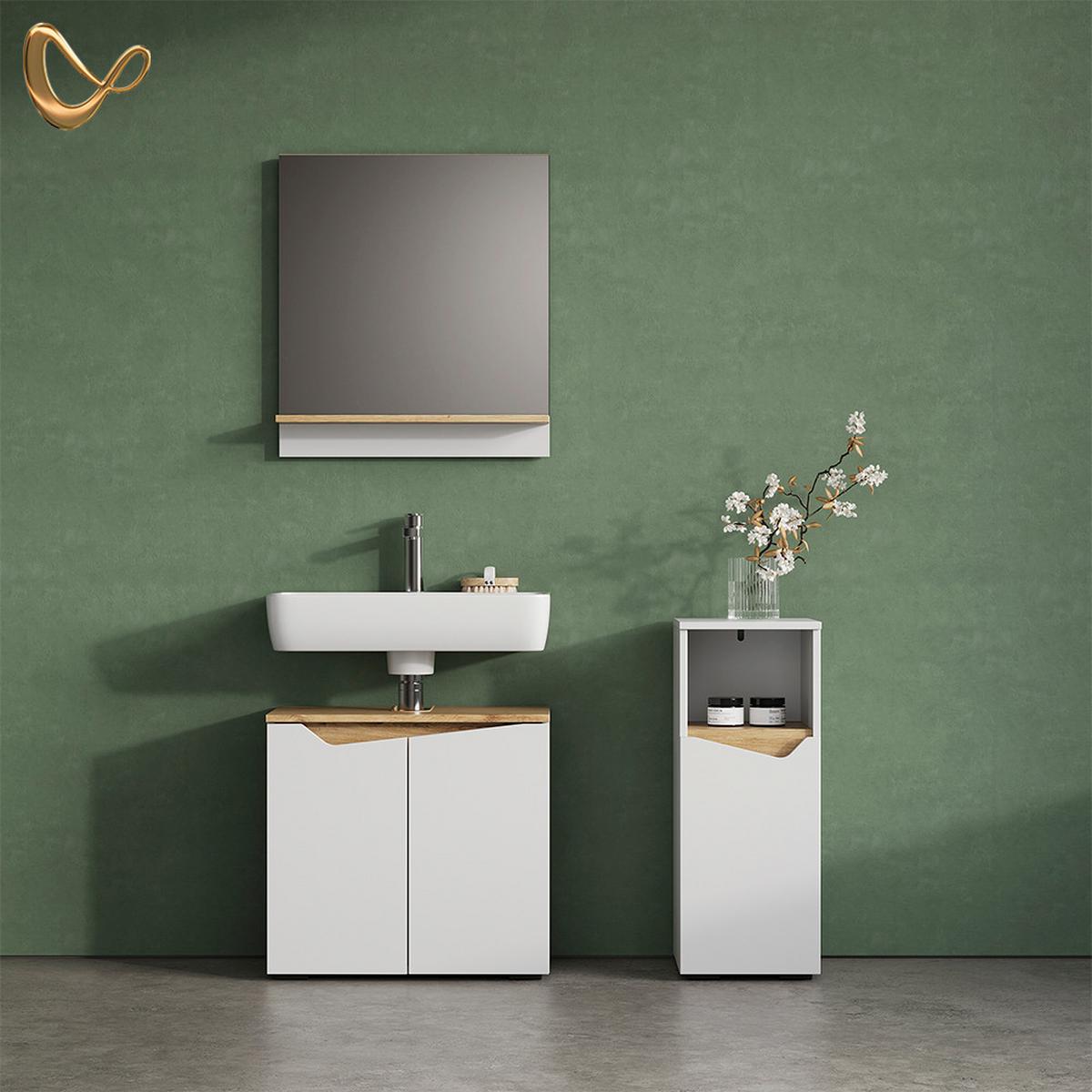 BADMÖBEL-KOMBINATION Timavo Weiß 3 Teile, mit Midischrank - Weiß, Holzwerkstoff (60/57/35cm) - Livinity®