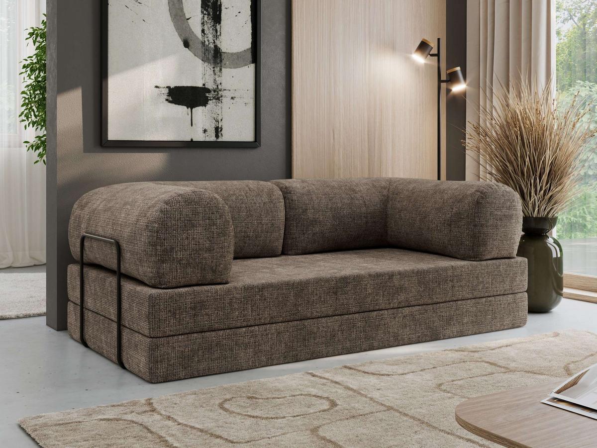 3-SITZER SOFA ORSETTO - Braun Schenille grob gewebt - Schwarz/Braun, Textil/Metall (200/70/100cm) - MKS