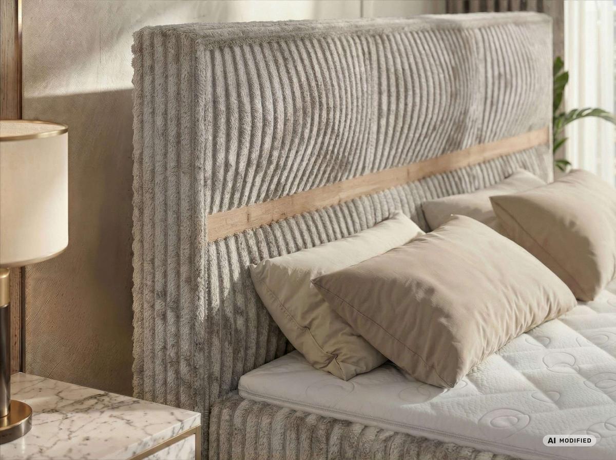 BOXSPRINGBETT ORVO KING 140/200 - Hellbraun Cord - Topper Visco - H3 - Hellbraun/Schwarz, Kunststoff/Textil (140/200cm) - MKS