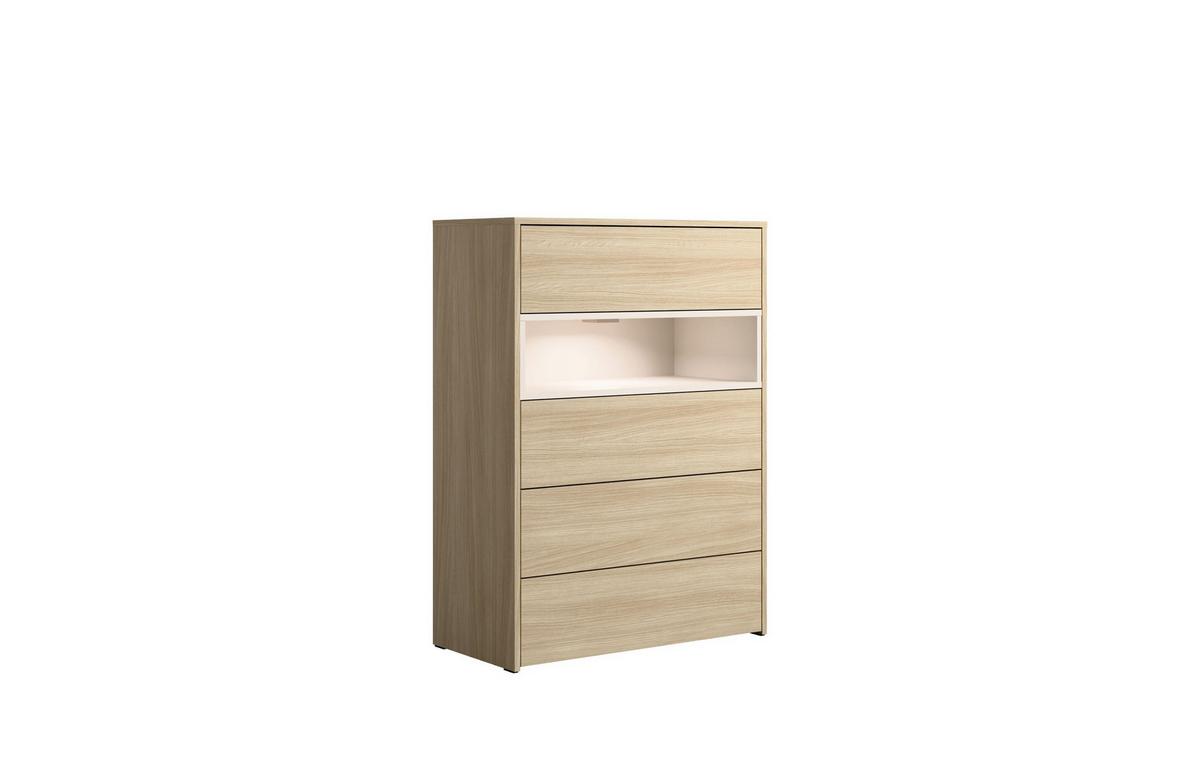 KOMMODE BALYR 79,8/111/40cm mit 4 Schubladen Türen Eiche Helle - Eichefarben/Beige, Holzwerkstoff (79.8/111/40cm) - MASSENO