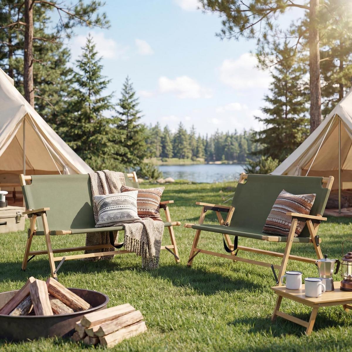 CAMPINGBANK Grün - Grün, Holz (117/69/61cm) - MCW