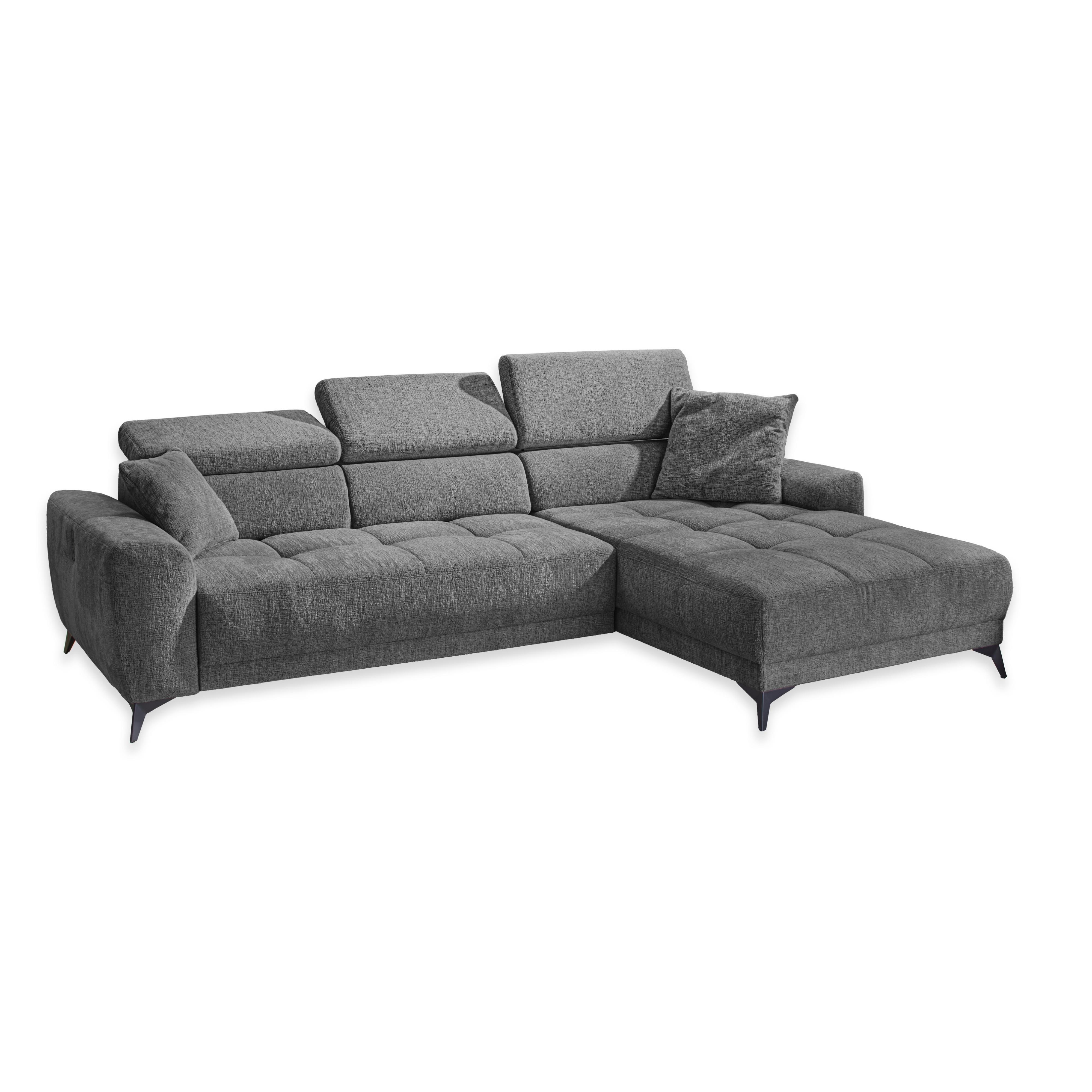ECKSOFA mit elektrischer Sitztiefenverstellung, Kopflehnen verstellbar, USB-A und USB-C Ladefunktion B299/T200/H107 cm, Chenille Dunkelgrau / 15421 - Dunkelgrau/Schwarz, Holzwerkstoff/Textil (299/200cm) - luma-home
