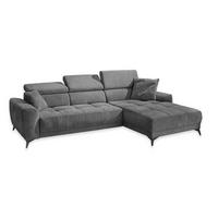 ECKSOFA mit elektrischer Sitztiefenverstellung, Kopflehnen verstellbar, USB-A und USB-C Ladefunktion B299/T200/H107 cm, Chenille Dunkelgrau / 15421 - Dunkelgrau/Schwarz, Holzwerkstoff/Textil (299/200cm) - luma-home