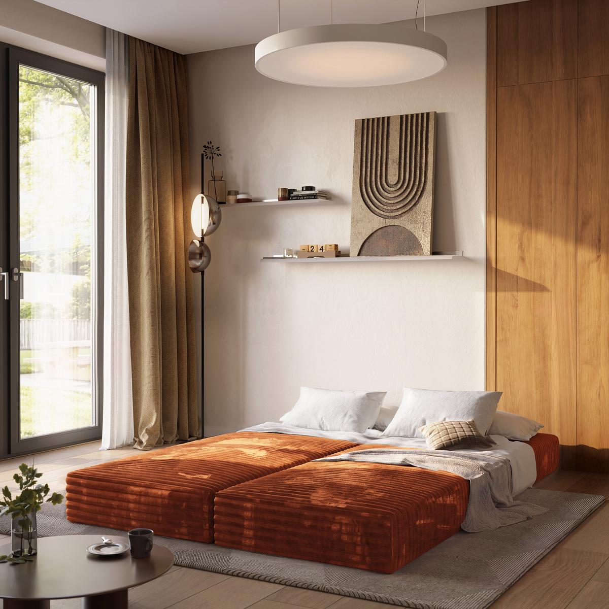 ECKSOFA NOTIA modulares Boneless Sofa mit Schlaffunktion Braun Cordstoff - Braun, Textil (200/120cm) - MASSENO