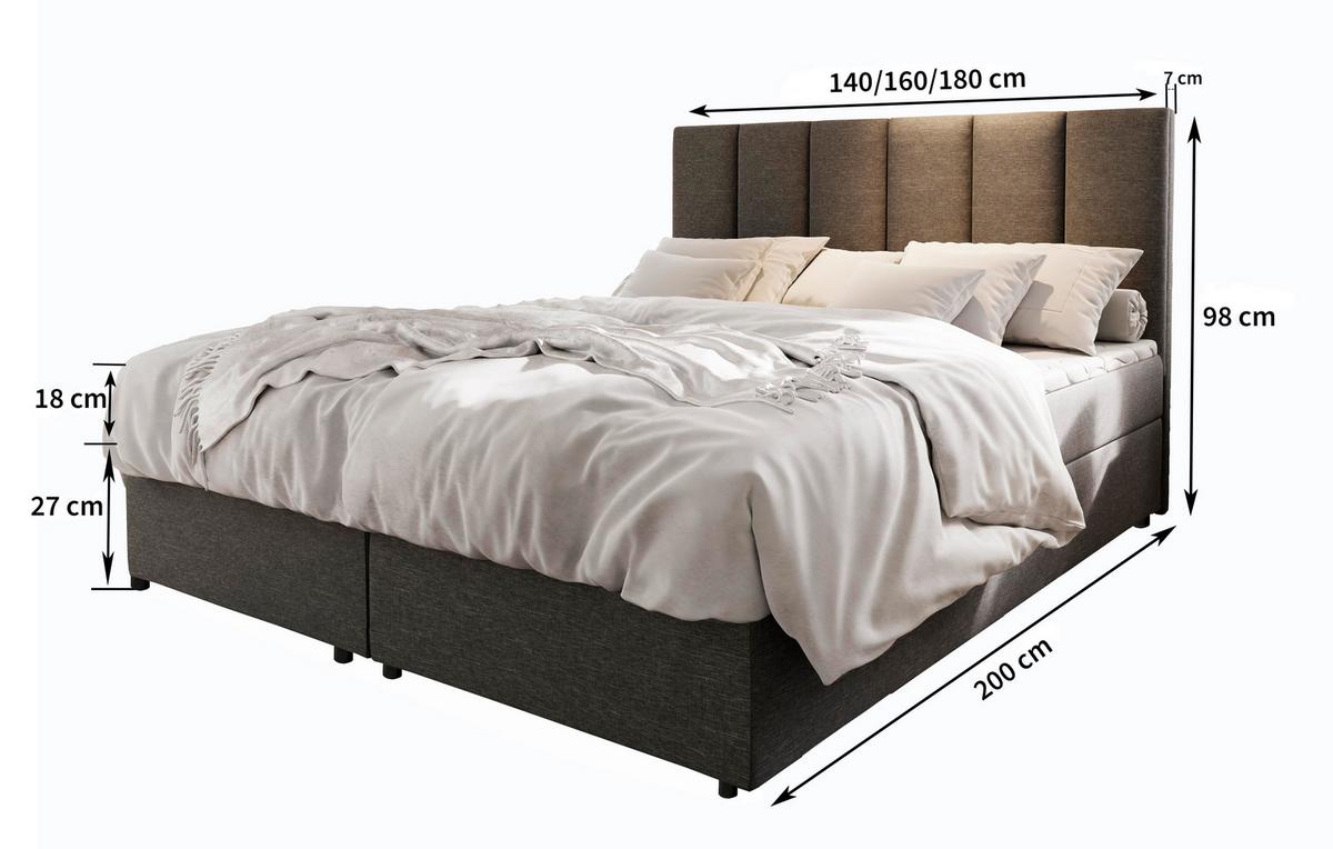 BOXBETT MERIL 180x200 cm mit Matratze und Topper - Grau - Grau, Holz (180/200cm) - MASSENO