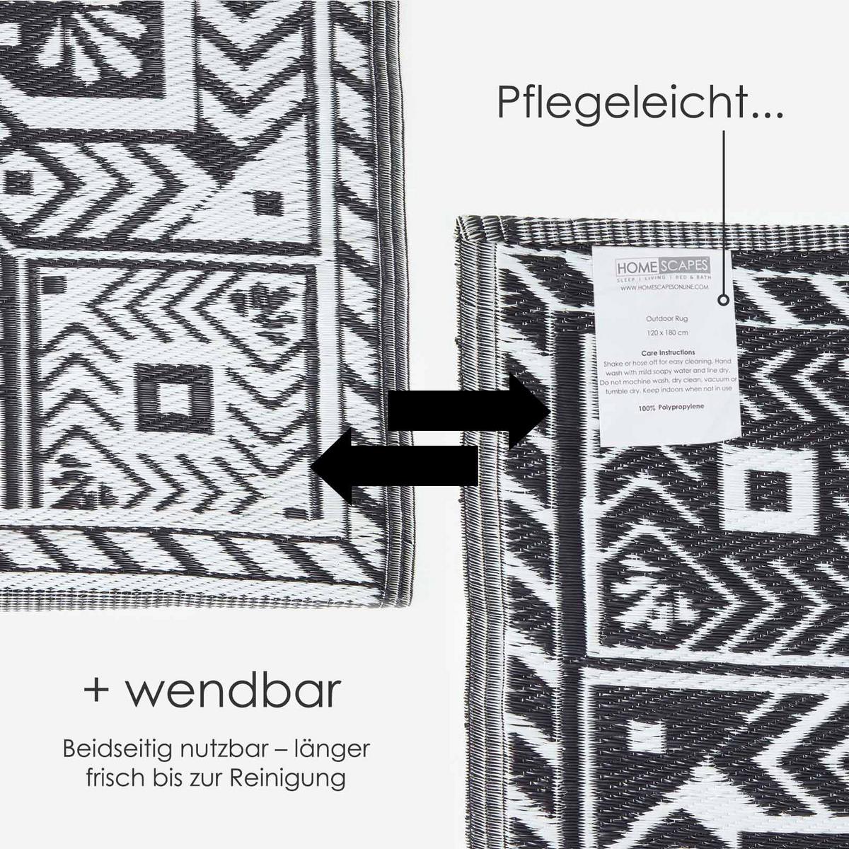 OUTDOORTEPPICH Ethno-Muster 120/180 cm - Schwarz, Kunststoff (122/182cm) - Homescapes