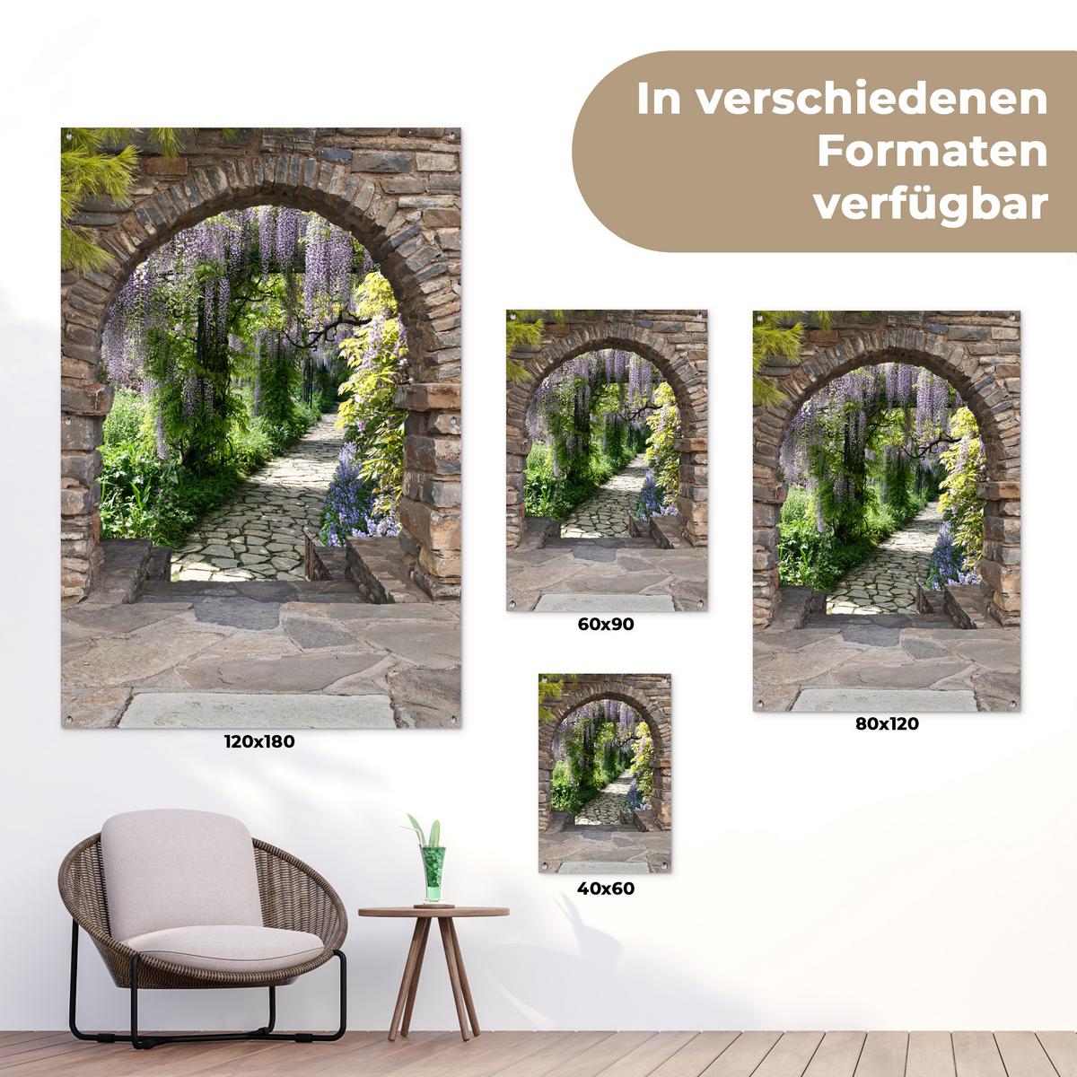 GARTENPOSTER Wald - Aussicht - Steine - Weg Bild 120x180 cm - Graubraun, Kunststoff (120/180/0.2cm) - OnlyWow