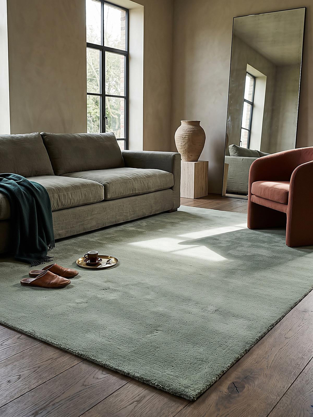 TEPPICH Hochflor ALDAN Antirutsch Uni Polyester Grün 120 x 160 cm - Grün, Textil (120/160cm) - KADIMA DESIGN