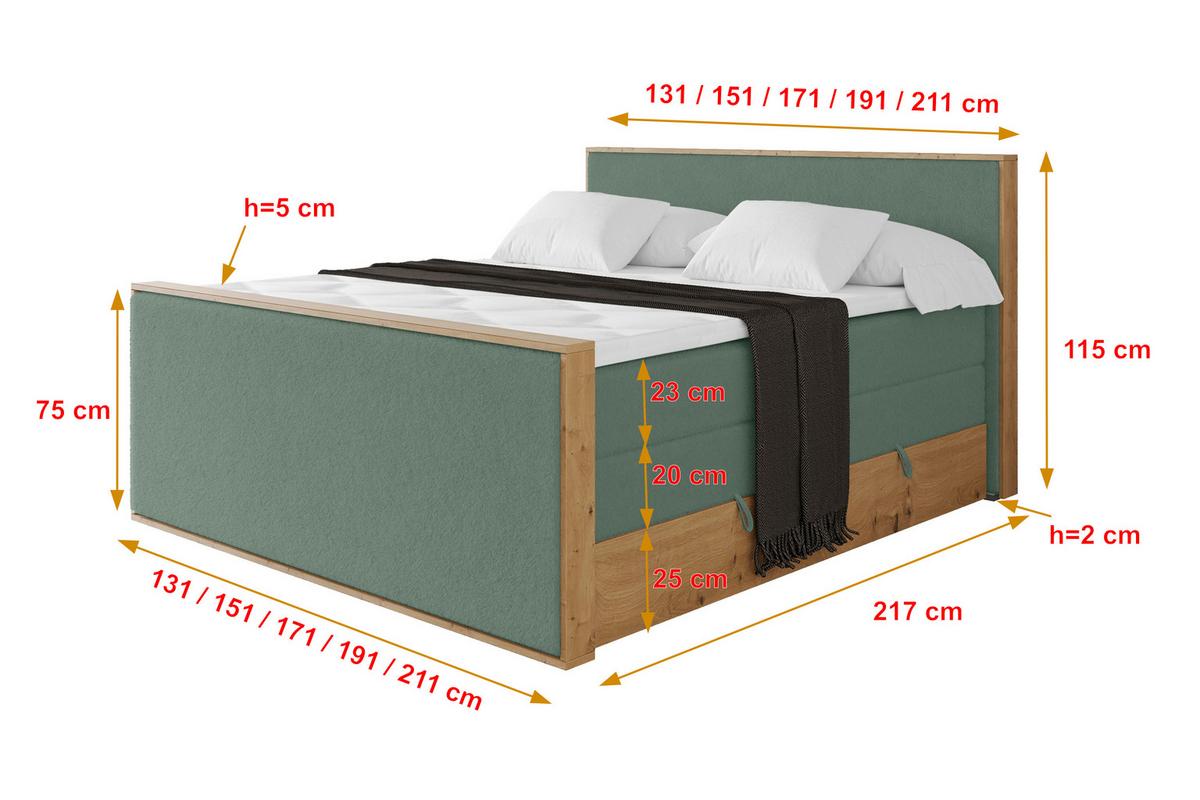 BOXSPRINGBETT LOLLI9 -Z-KING 120x200 - H3/H4 Grün - Grün, Holzwerkstoff (120/200cm) - ALTDECOR