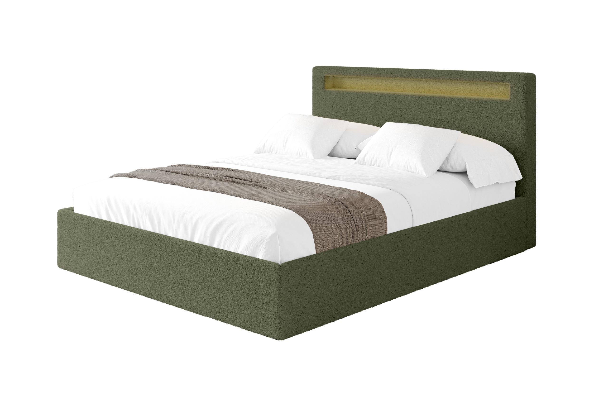 POLSTERBETT mit Bettkasten und Lattenrost, Bett mit Matratze H3/H4 - GOLA 140x200 Grün - Grün, Holzwerkstoff/Textil (140/200cm) - ALTDECOR