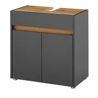 WASCHBECKENUNTERSCHRANK grau matt, Wotan Eiche, Badezimmer Unterschrank 60 cm - Eiche Wotan/Schwarz, Holzwerkstoff/Kunststoff (60/62/34cm) - Furn.Design