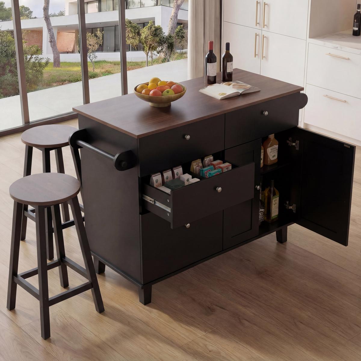 KÜCHENINSEL Schwarz, Braun - Schwarz/Braun, Holz (131/90/47cm) - MCW