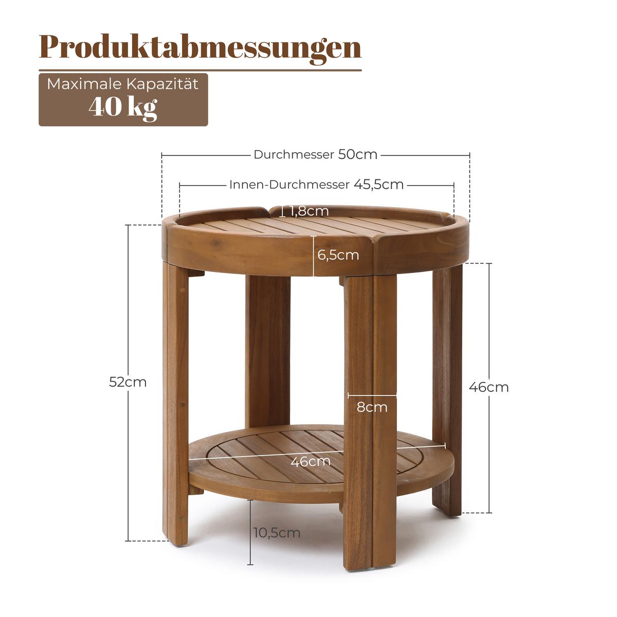 BEISTELLTISCH Rund, Ø50 cm X H52 cm - Braun, Holz (50/50/52cm)