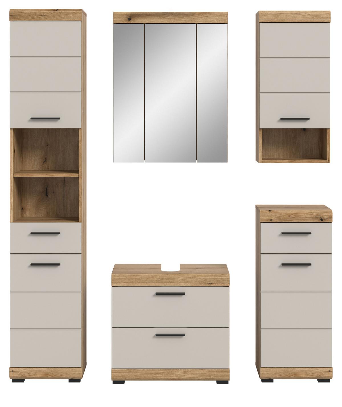 BADMÖBEL-SET Sand Kaschmir, Evoke Eiche, Badkombination 5-teilig 164 cm - Kaschmir/Eichefarben, Glas/Holzwerkstoff (164/191/34cm) - Inn.Furn