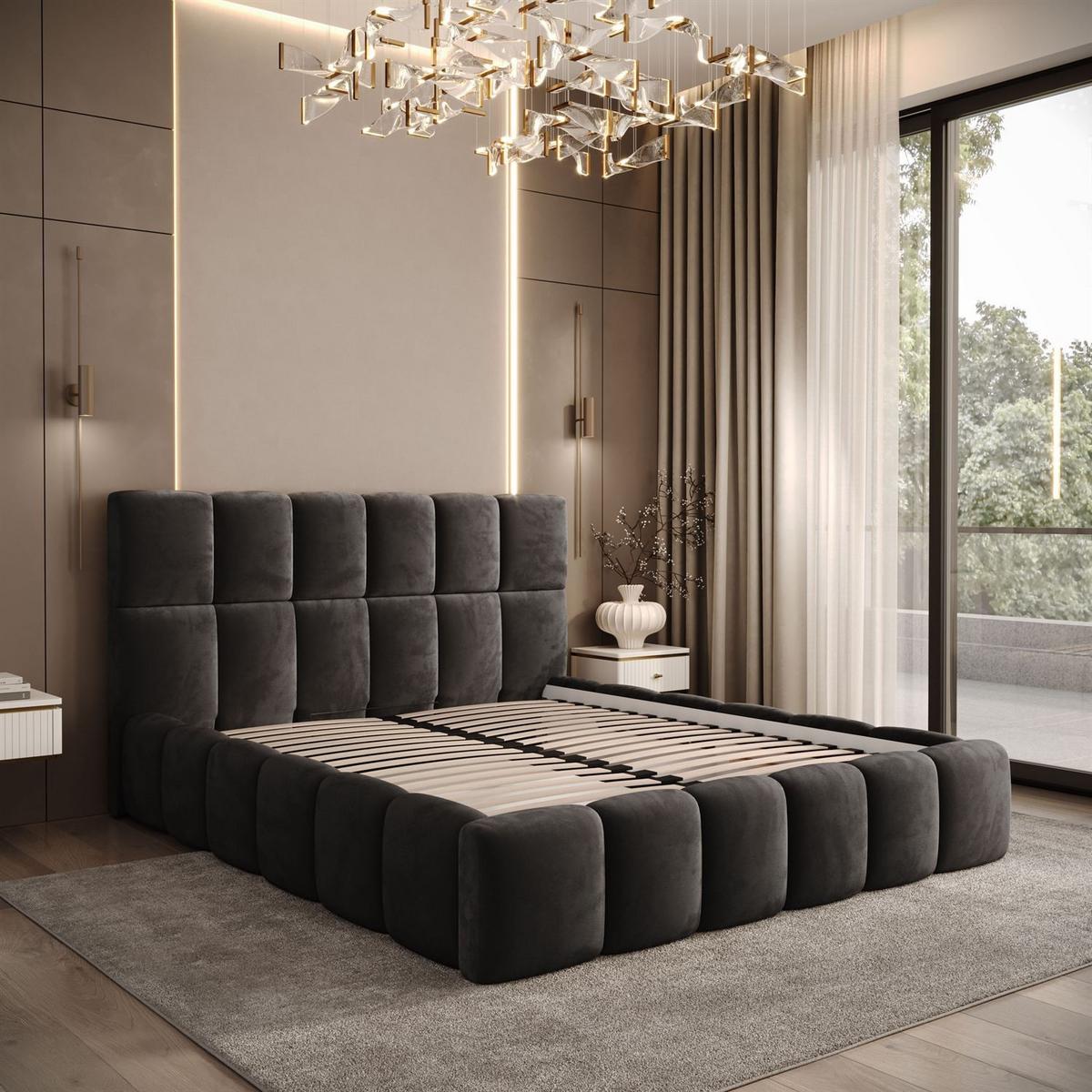 POLSTERBETT VENEZIA mit Bettkasten 180x200, Royal Velvet 185 - Graphitfarben, Textil (180/200cm) - Lookway