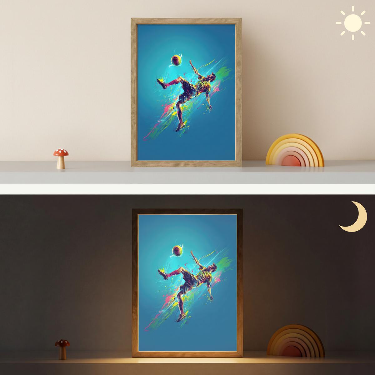 WANDLEUCHTE MIT AKKU Fußballer - Farbspritzer - Farbenfroh - Ball 30x40 cm - Blau, Holzwerkstoff (30/40/8cm) - OnlyWow