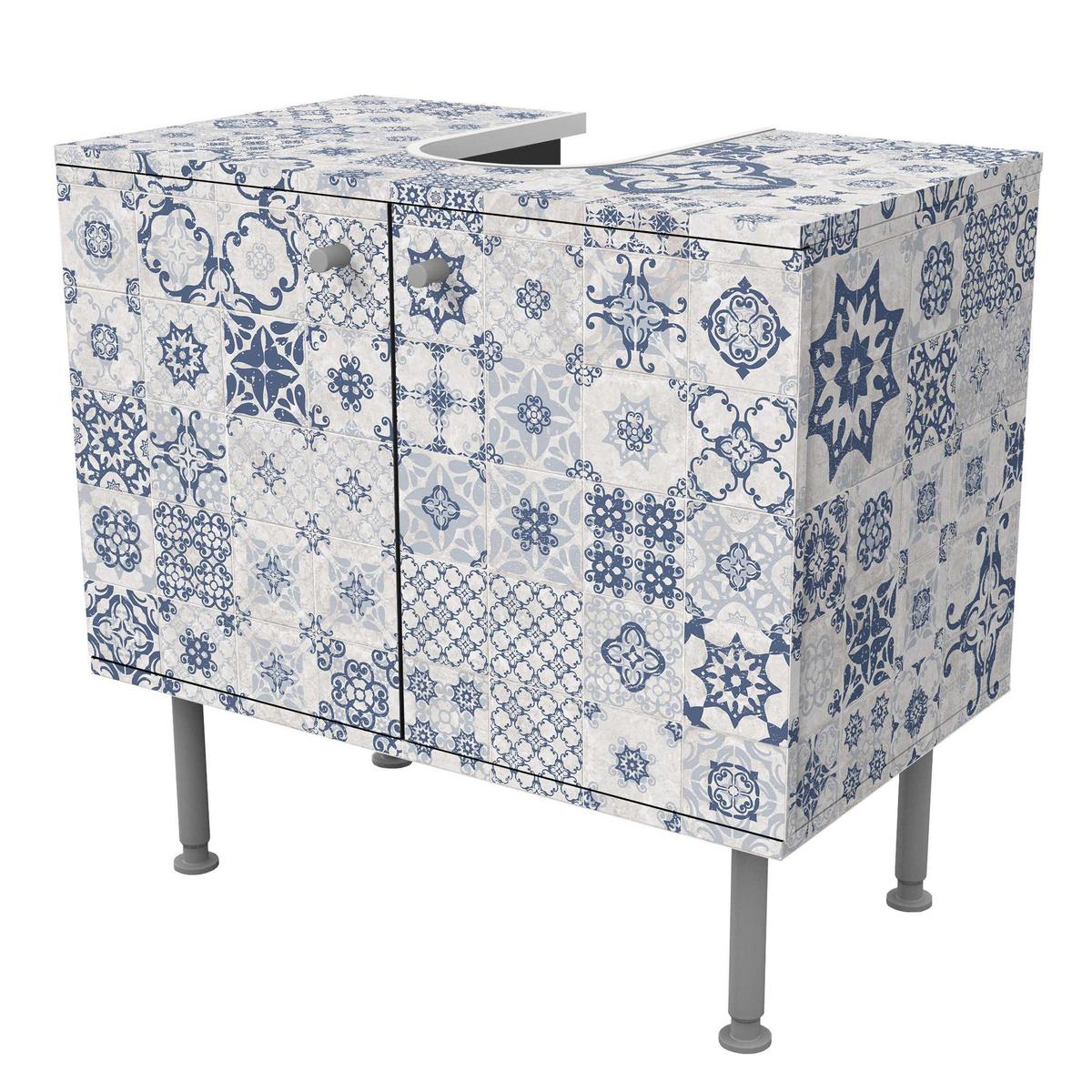 WASCHBECKENUNTERSCHRANK Keramikfliesen Agadir blau 60/55/35 cm - Blau, Holzwerkstoff (60/55/35cm) - Bilderwelten