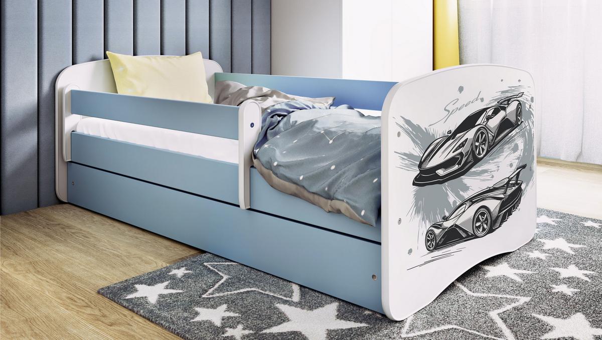 KINDERBETT Sportwagen mit Schublade 180/80 90/61/184 - Blau, Holzwerkstoff (80/180cm) - RAUMHIRSCH FURNITURE