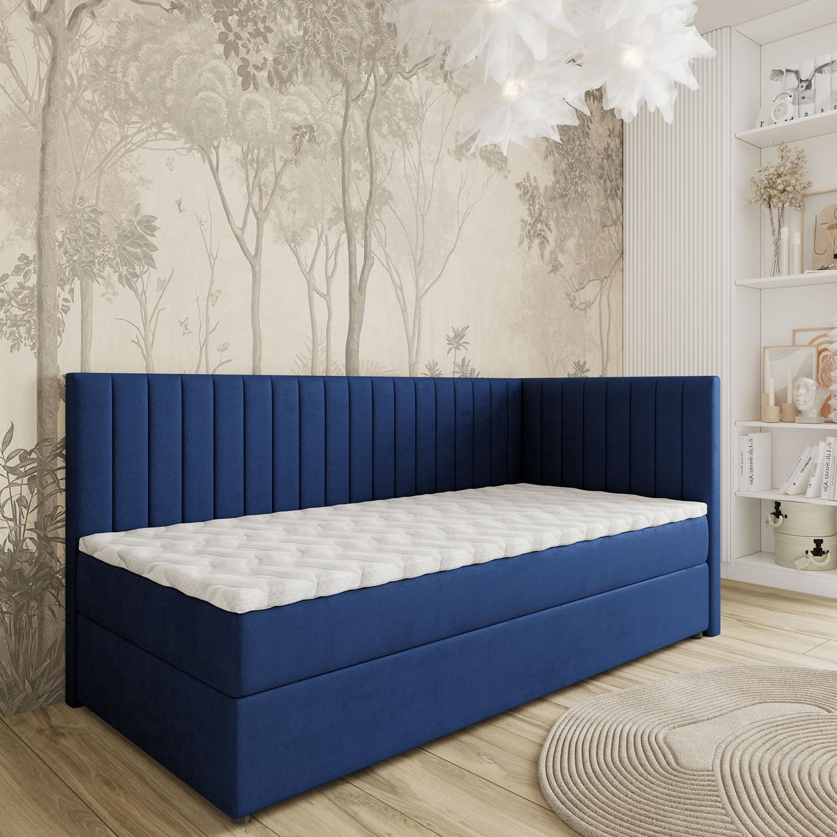 BOXBETT ARIS 100x200 cm mit Matratze und Topper, H2+H3 - Blau - Blau, Holz (100/200cm) - MASSENO