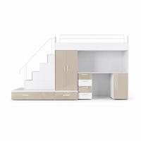 KINDERZIMMER Set RAJ 5, Hochglanz mit Hochbett, Schrank und Schreibtisch - Beige/Weiß, Holzwerkstoff (320/180/86cm) - Lookway